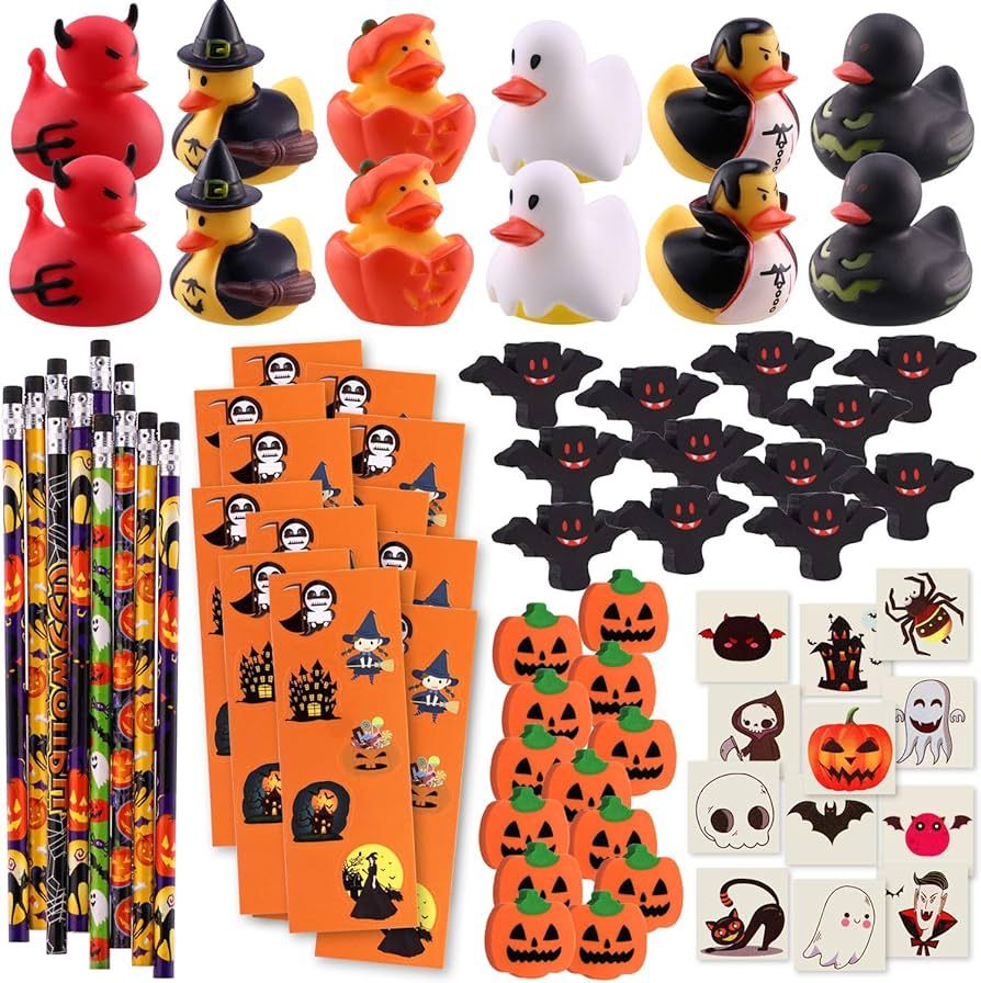 NEWBEA 156 Piece Halloween Party Favors Toys Assortment | 72 Halloween Glitter Tattoos | 48 Hallo... | Amazon (US)