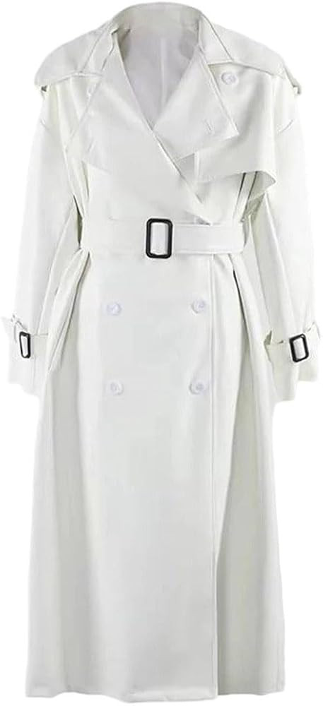 Women's Long Oversized Pu Leather Trench Coat Belt Double Breasted Loose Casual Maxi Overcoat | Amazon (US)