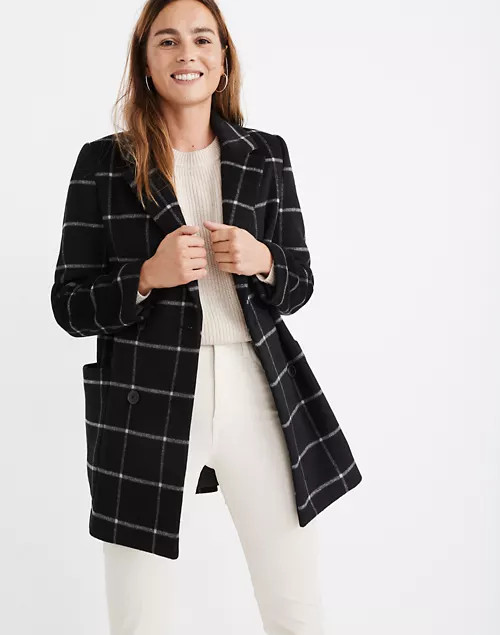 Hollis Double-Breasted Coat in Windowpane | Madewell