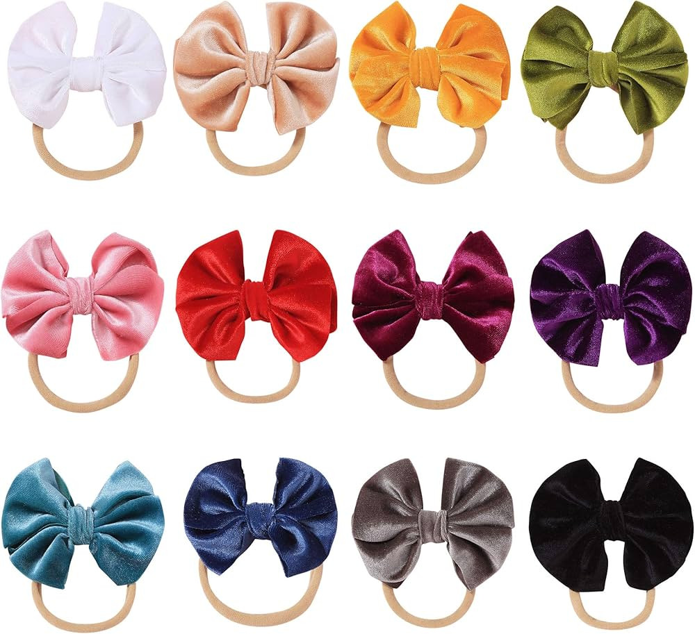 inSowni 12 Pack Solid Soft Velvet Bow Headbands Hair Accessories for Baby Girls Toddlers Newborns... | Amazon (US)