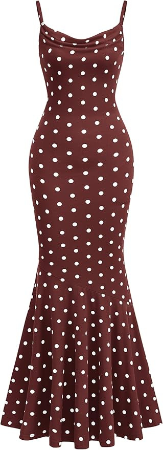 PRETTYGARDEN Womens Summer Dresses 2026 Polka Dot Spaghetti Strap Cowl Neck Bodycon Wedding Cockt... | Amazon (US)