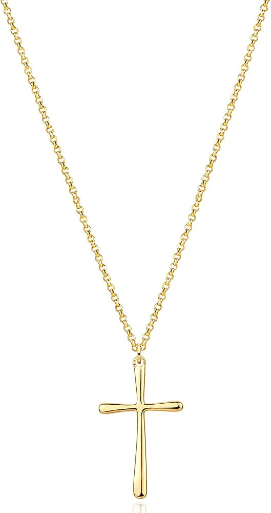 Fettero Cross Necklace Faith Pendant 14K Plated Dainty Chain Minimalist Simple Tiny God Lords Pra... | Amazon (US)