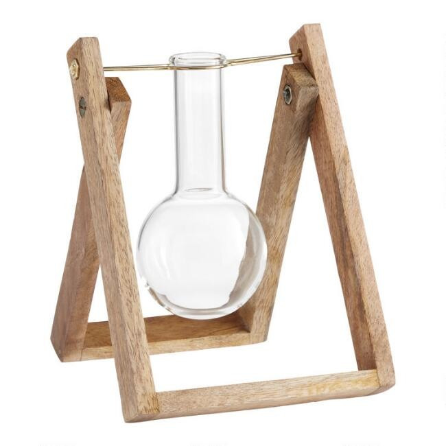 Glass Bulb Bud Vase With Wood Easel | World Market