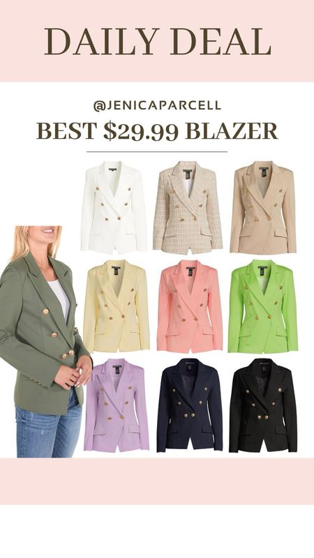This double-breasted blazer has a cute metallic button detail and teo flap pockets. I love the tailoring at the waist! This blazer elevates any outfit and comes in 10 different colors!

Spring Fashion / Spring Outfit  / Walmart Fashion / Affordable / Budget / Women's Dressy Outfit / Classic Style / Dress Outfit / Date Night / Elevated Style / Dress Up or Down / Workwear

#LTKworkwear #LTKfindsunder50 #LTKsalealert