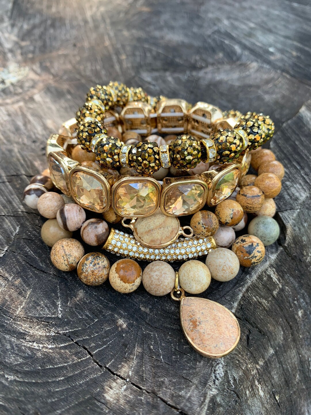 Free Shipping Fashion picture jasper Stone Beads Wraps crystal stretch Wrap multilayer Bracelet | Etsy (US)