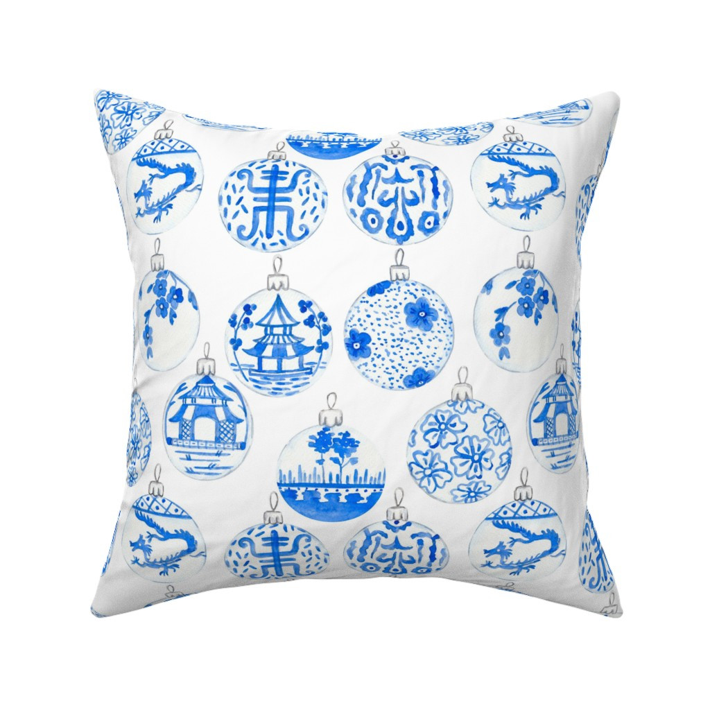 Chinoiserie Christmas Ornaments On White Throw Pillow | Spoonflower | Spoonflower