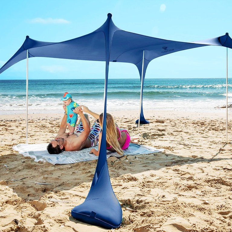 SUN NINJA 10x10.5FT Pop Up Navy Blue Beach Tent UPF50+ with Shovel, Pegs & Stability Poles | Walmart (US)