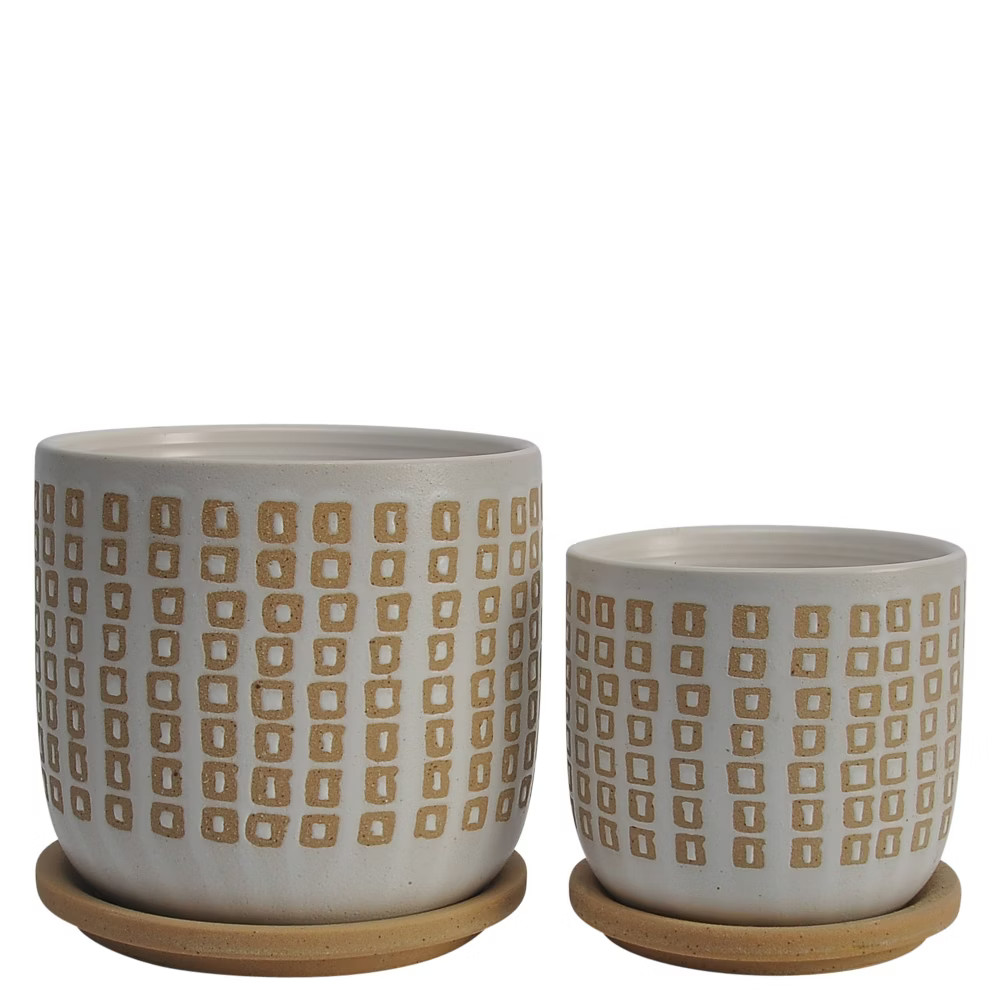 Set of 2 6"" Ceramic Planters with Saucer Sand - Sagebrook Home | Target