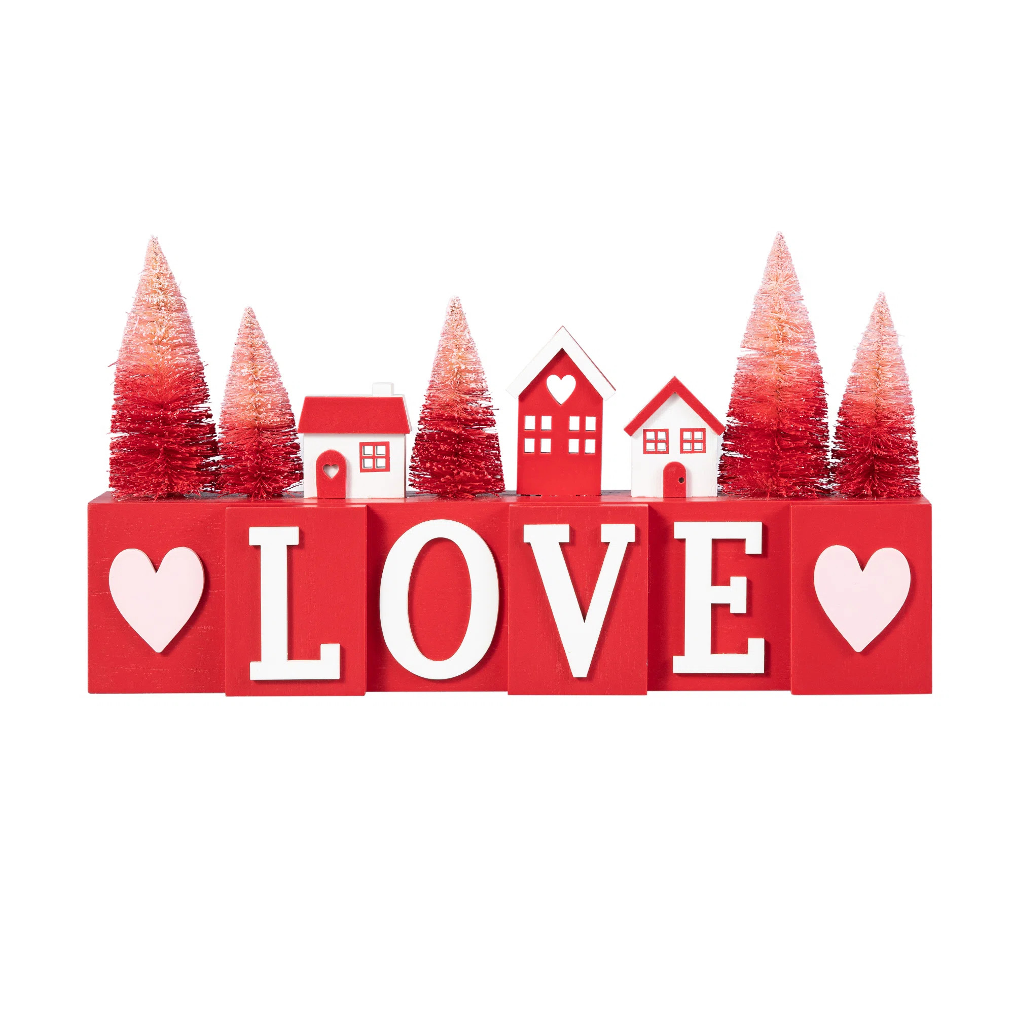 14"L Valentine's Wooden House/Brush Trees LOVE Table Decor | Wayfair North America