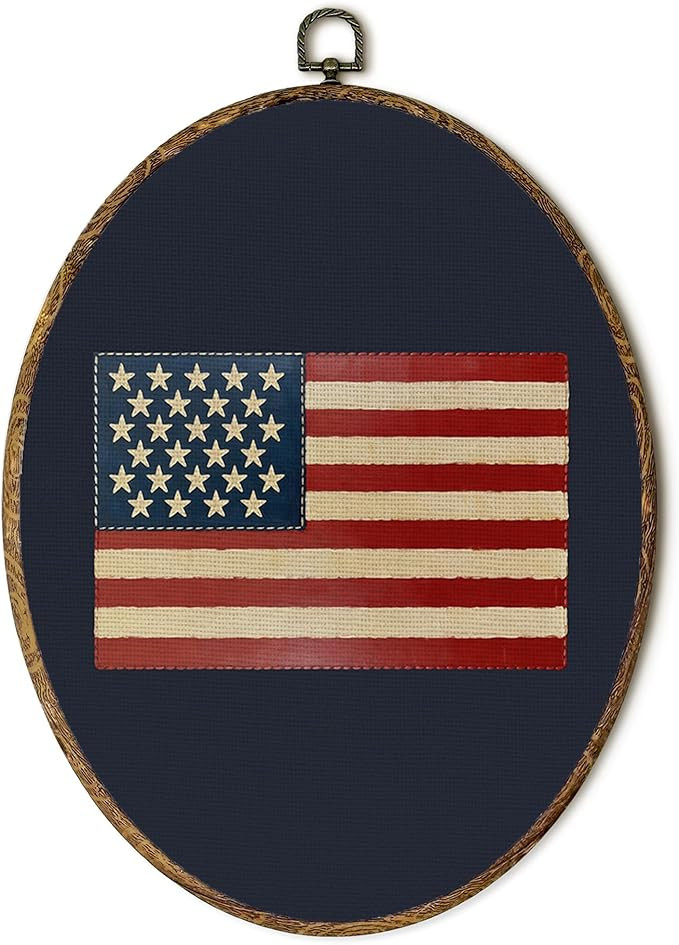 EGVQK American Flag Oval Wall Art, Patriotic USA Flag Framed Canvas Prints, Red White and Blue In... | Amazon (US)