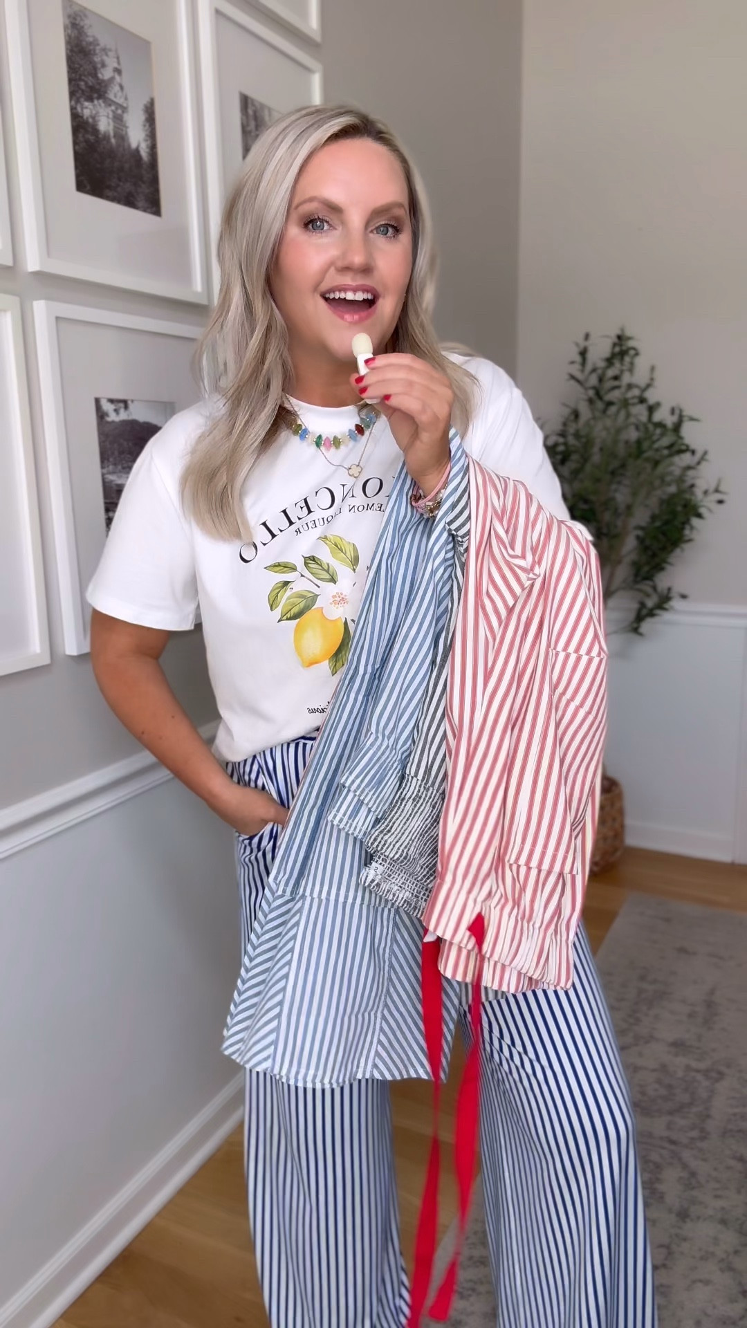 Comfy pants with stripes! Loving these cute and casual outfits for spring and summer! All from Amazon! 👏🏻🤍💕
I’m 5’3” wearing size medium in all pants and tees. 


#LTKOver40 #LTKSeasonal #LTKootd