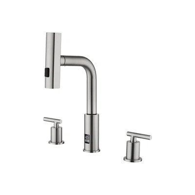 Lefton Waterfall Pull-out Bathroom Faucet 3 Hole With Temperature Display In Fahrenheit (battery-free), 8-inch Widespread Vanity Faucet For Bathroom S | Wayfair North America