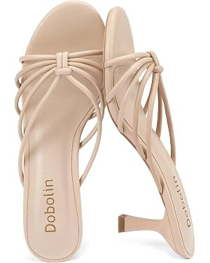 Kitten Heel Sandals for Women Knotted Strappy Round Open Toe Slip on Low Heels | Amazon (US)
