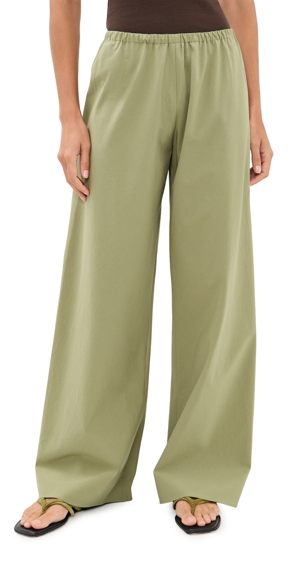 La Ligne Cotton Poplin Colby Pants Olive L | Shopbop