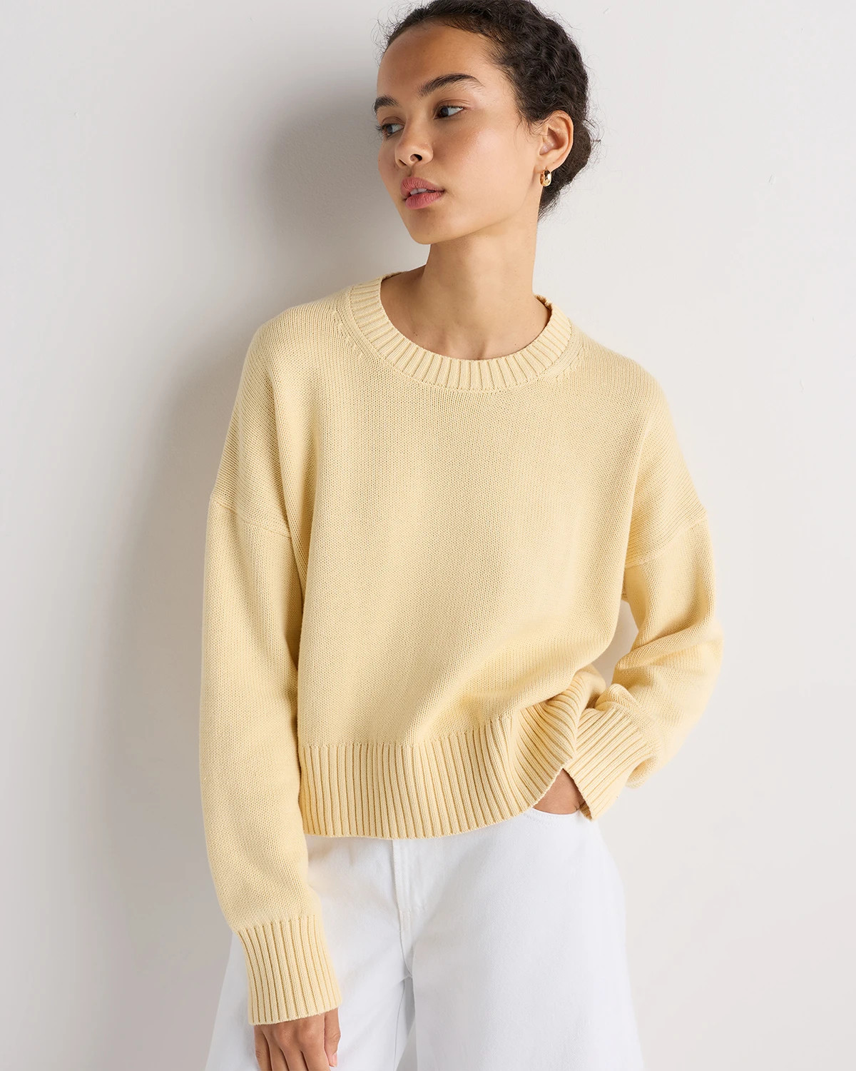 Quince | Women's Boyfriend Crew Sweater in Buerre Yellow, Size XL, Organic Cotton | Quince