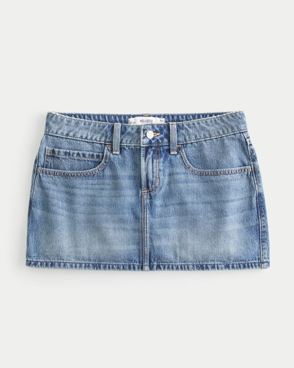 Low-Rise Medium Wash Denim Mini Skort | Hollister (US)