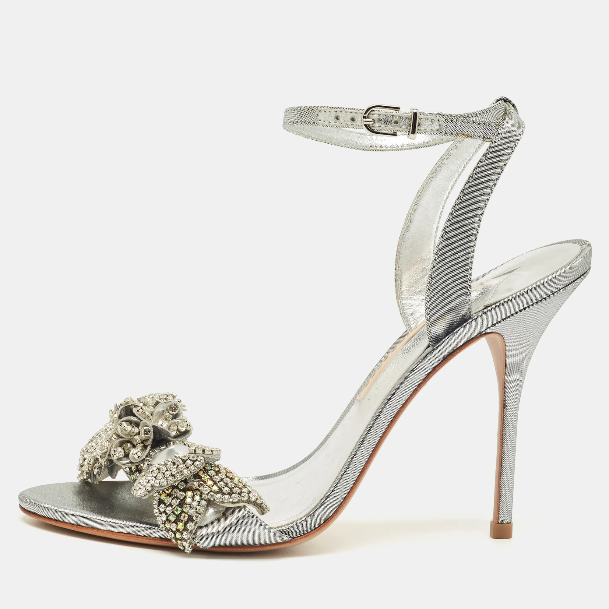 Sophia Webster Silver Leather Lilico Crystal Ankle Strap Sandals | Shop Simon