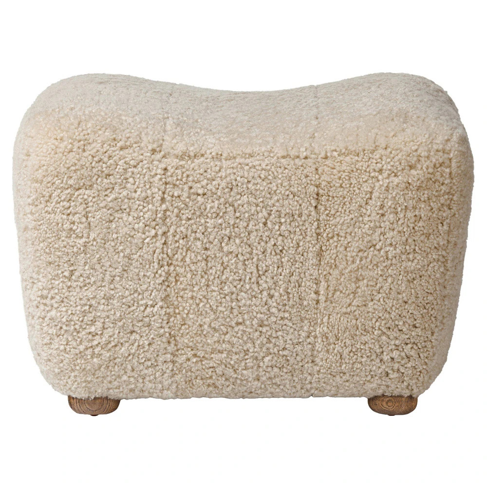 Oslo Beige Shearling Ottoman | Kathy Kuo Home