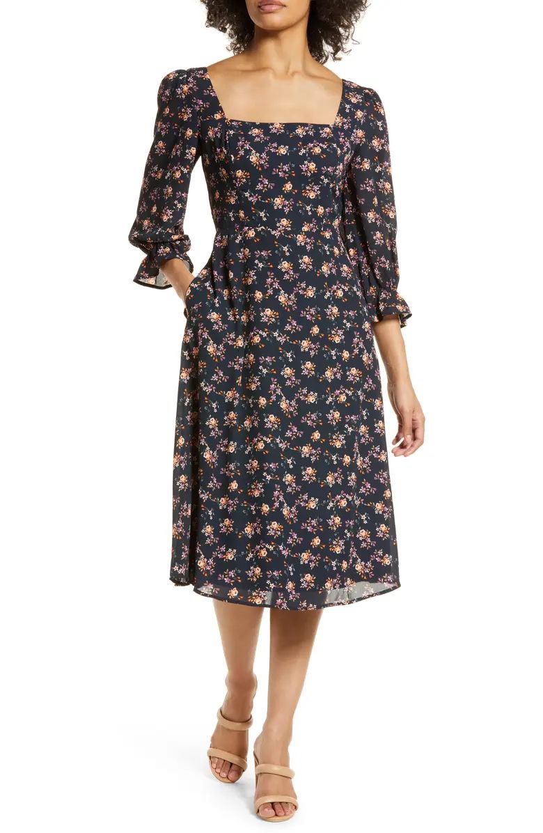 Floral Bell Sleeve Midi Dress | Nordstrom Rack