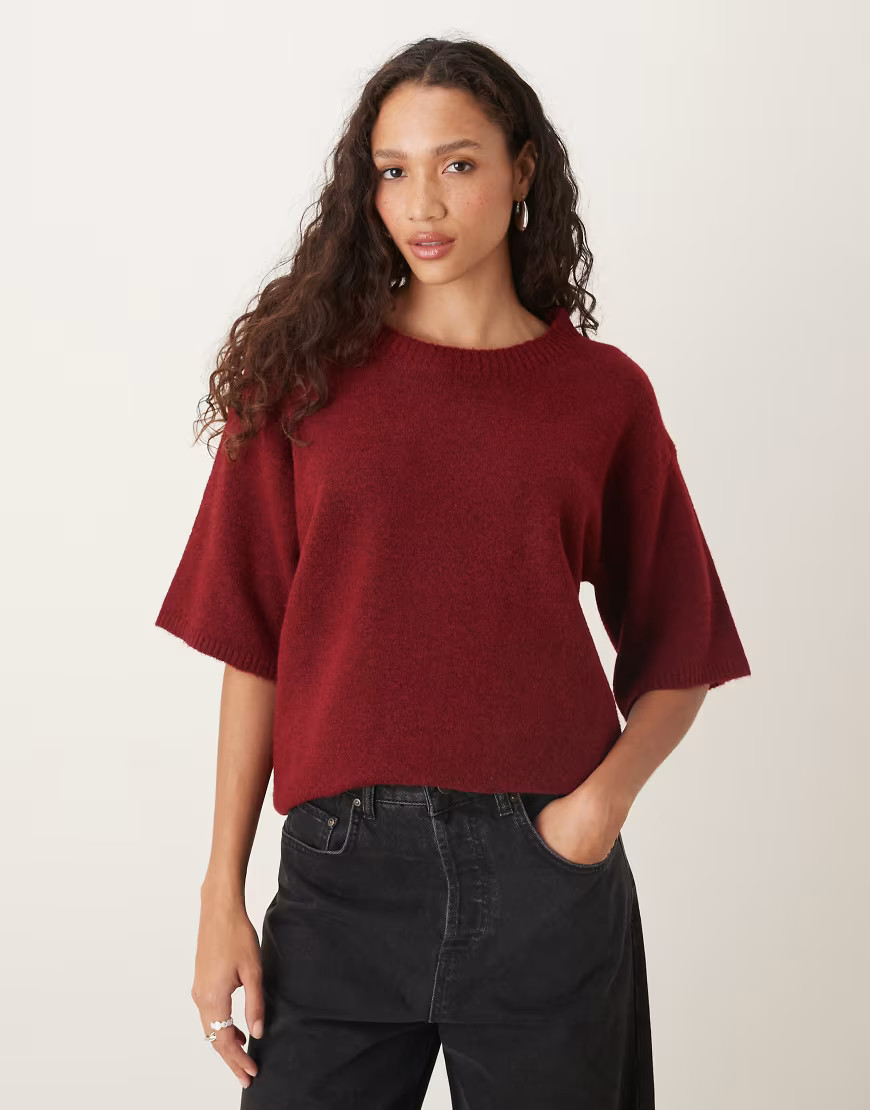 Glamorous short sleeve knit top in red | ASOS (Global)