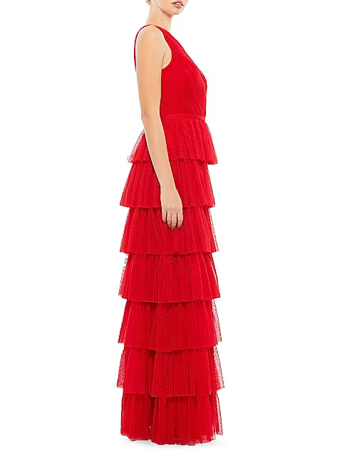Mac Duggal Ieena Asymmetric Tulle Tiered Gown | Saks Fifth Avenue