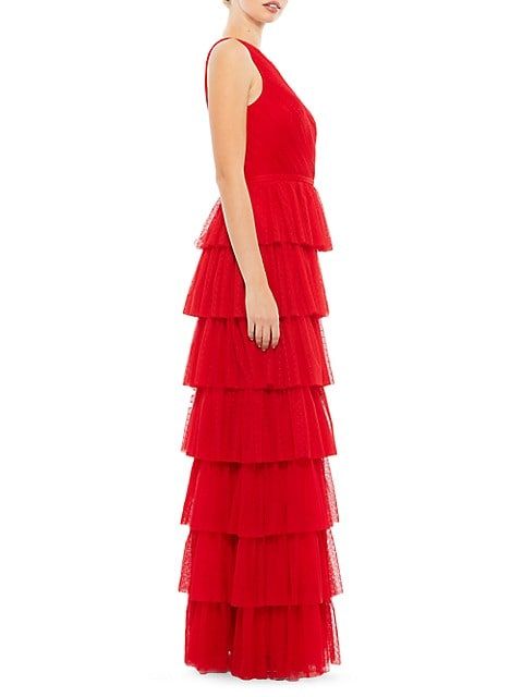 Mac Duggal Ieena Asymmetric Tulle Tiered Gown | Saks Fifth Avenue
