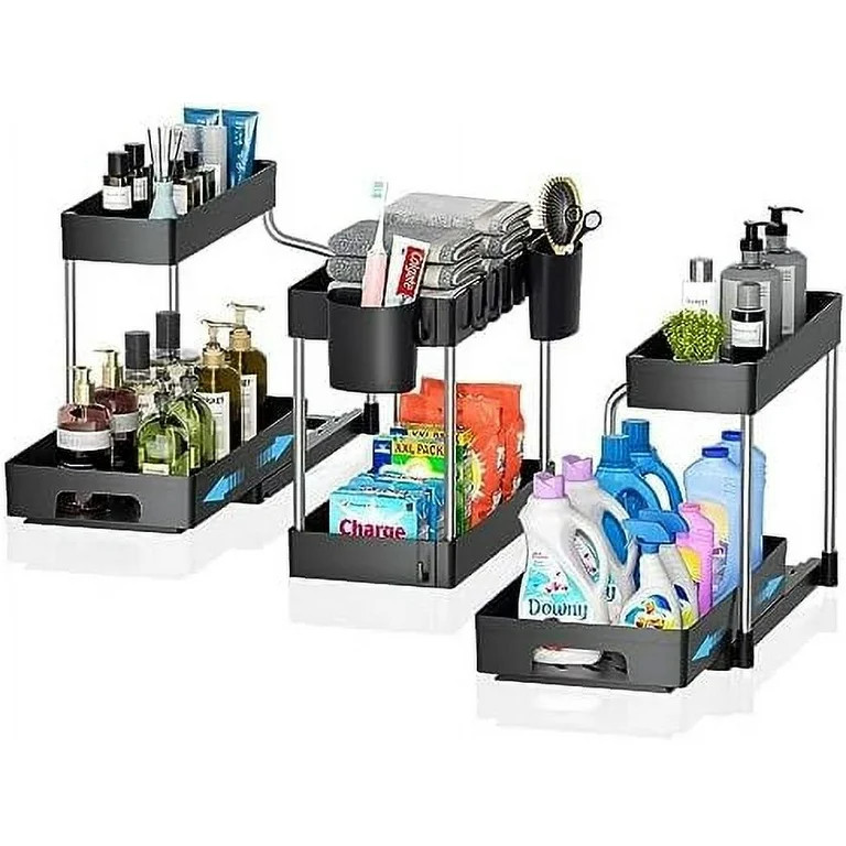 3 Pack Under Sink Organizer, 2 Tier L-shaped Sliding Under Bathroom Cabinet Organizer, Multi-Purp... | Walmart (US)