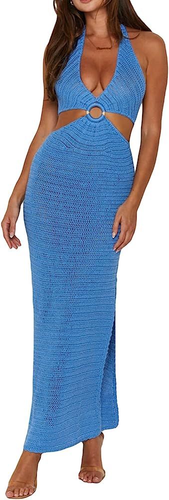 Fabumily Sexy Knit Bodycon Dress for Women Sleeveless Spaghetti Strap Cut Out Maxi Dress Backless... | Amazon (US)