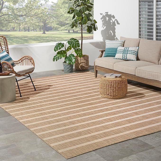 Nourison Positano Indoor/Outdoor Beige Ivory 8' x 10' Area Rug, Easy Cleaning, Non Shedding, Bed ... | Amazon (US)