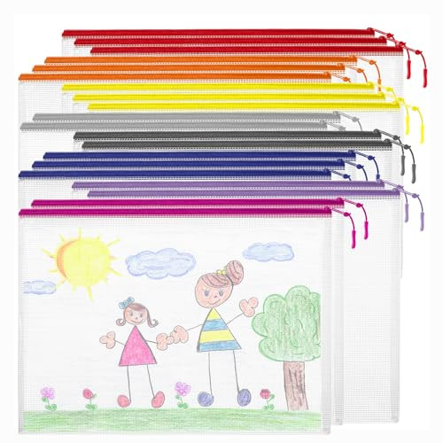 20PCS Mesh Zipper Pouch Bags, A4 13x9 Inches Waterproof Mesh Bags with Zipper, Plastic Zipper Pouch for Organizing, Mesh Bag for Travel Storage School Supplies, 8 Colors Assortment | Amazon (US)