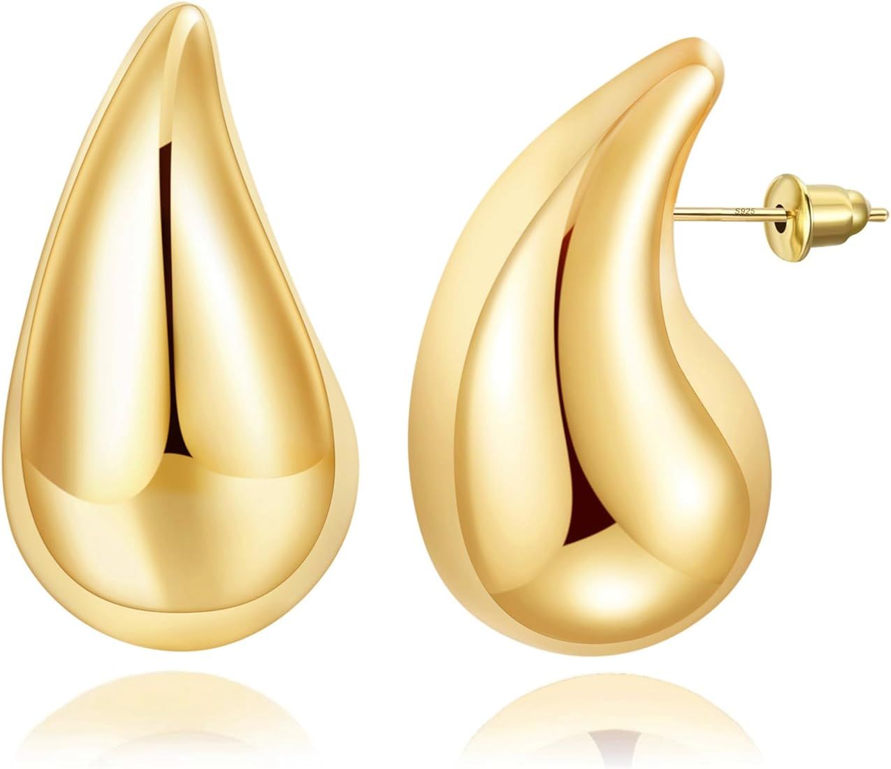 EXGOX Chunky Gold Hoop Earrings,Hypoallergenic Sliver Hoop Earrings Dupes Thick Gold Drop Earring... | Amazon (US)
