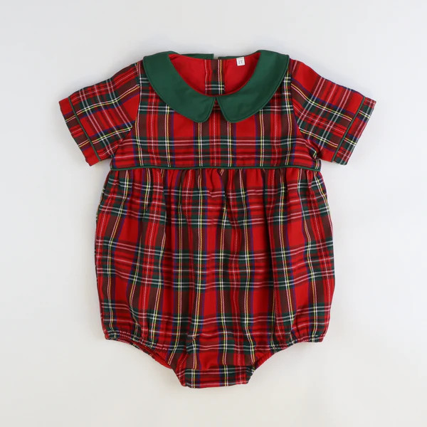 Classic Christmas Plaid Collared Boy Bubble | Southern Smocked Co.