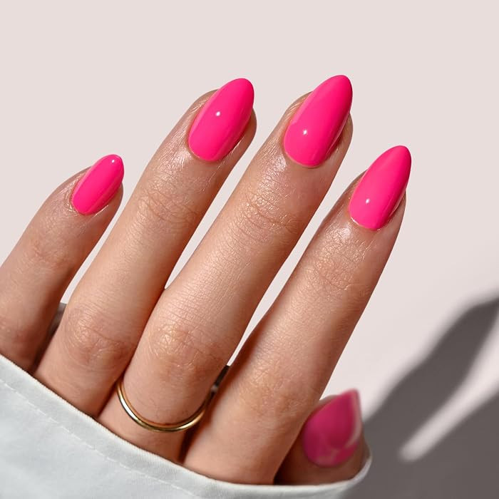 BTArtbox Press On Nails Short - Hot Pink Almond Summer Press On Nails with Glue for Women, Opaque... | Amazon (US)