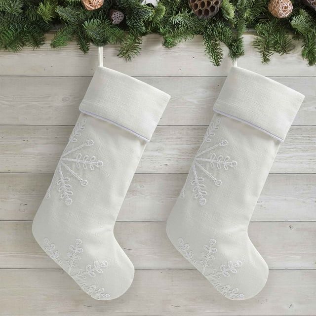 My Texas House Ester Ivory Embroidered Snowflake Christmas Stockings, 20" x 10" (2 Count) | Walmart (US)