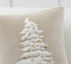 Velvet Sherpa Tree Applique Pillow | Pottery Barn (US)