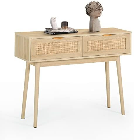 Console Table with 2 Drawers Rattan Entryway Table with Storage Narrow Accent Sofa Table Behind Couc | Amazon (US)