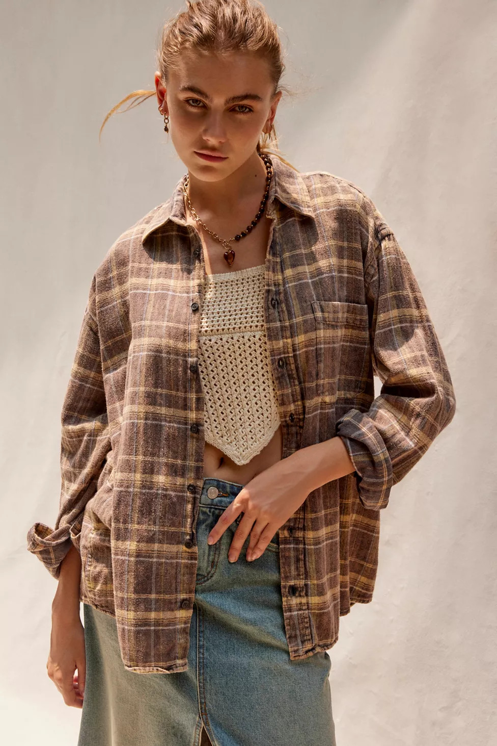Urban Renewal Vintage Acid Wash Flannel Shirt | Urban Outfitters (US and RoW)