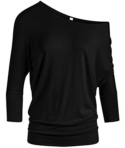 Simlu Black Dolman Top Black Batwing Shirt Black Round Neck Top Off The Shoulder Tops Black Off The Shoulder Top (Size Medium, Black) | Amazon (US)