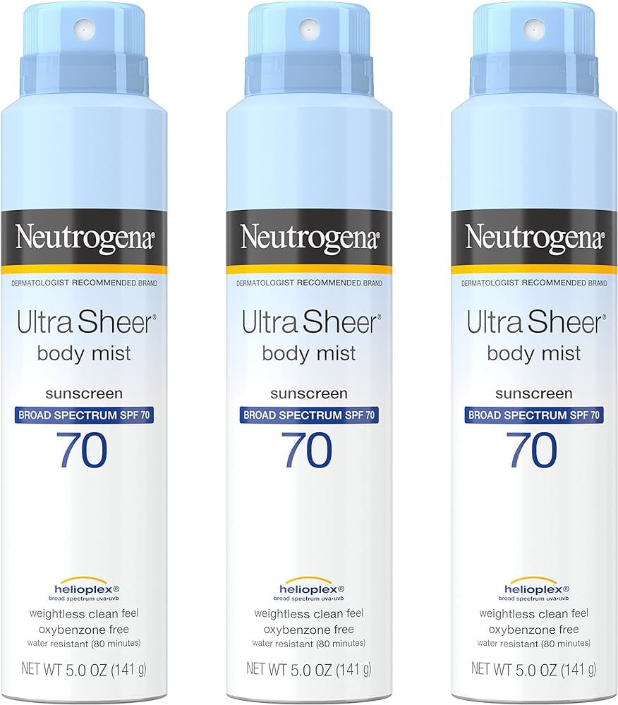 Neutrogena Sunscreen Spray, Ultra Sheer Body Mist, Broad Spectrum SPF 70, Non-Greasy Water Resist... | Amazon (US)
