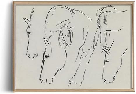 Horse Drawing Etching Rustic Gray Picture - Beige Pony Equestrian Equine Print Poster - Vintage F... | Amazon (US)