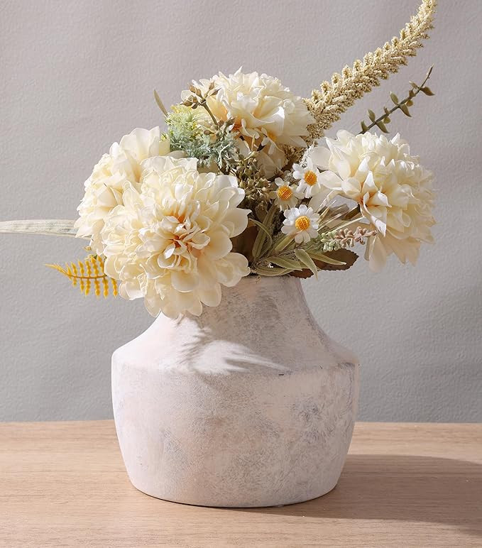 White Ceramic Flower Vase, 5.3 in White Rustic Farmhouse Vase, Small Handcrafted Weathered Potter... | Amazon (US)