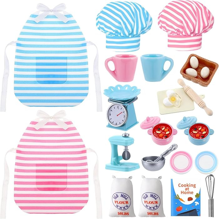 Kajaia 30 Pcs Christmas Elf Accessories Mini Baker Outfit Set Include Baking Apron and Hat Miniat... | Amazon (US)