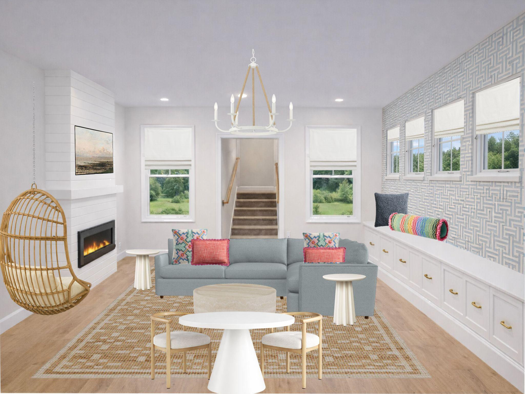 This hangout space was designed for kids of all ages and a space the whole family can enjoy 🤍

We kept the base light and neutral, then added fun pops of color through the pillows and accents to keep it playful without feeling overwhelming. The mix of cozy seating, open space, and that hanging chair makes it perfect for lounging, reading, or just hanging out ✨

Everything is linked if you want to recreate this space in your home 👇🏼
Would your kids go straight for the hanging chair too? 💭 

 #LTKHome #LTKSaleAlert