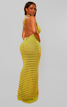 Click for more info about Shape Lime Crochet Halterneck Open Back Maxi Dress