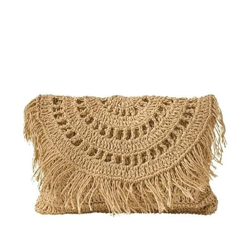 Generic Straw Bag Women's Handwoven Envelope Style Summer Beach Purse Chic and Woven Wallet (HELEN), Brown | Amazon (US)
