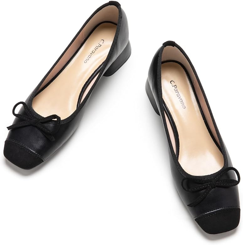 C.Paravano Women's Pump | Square Toe Low Block Heels | Closed Toe Chunky Heels | Leather Low Heel... | Amazon (US)