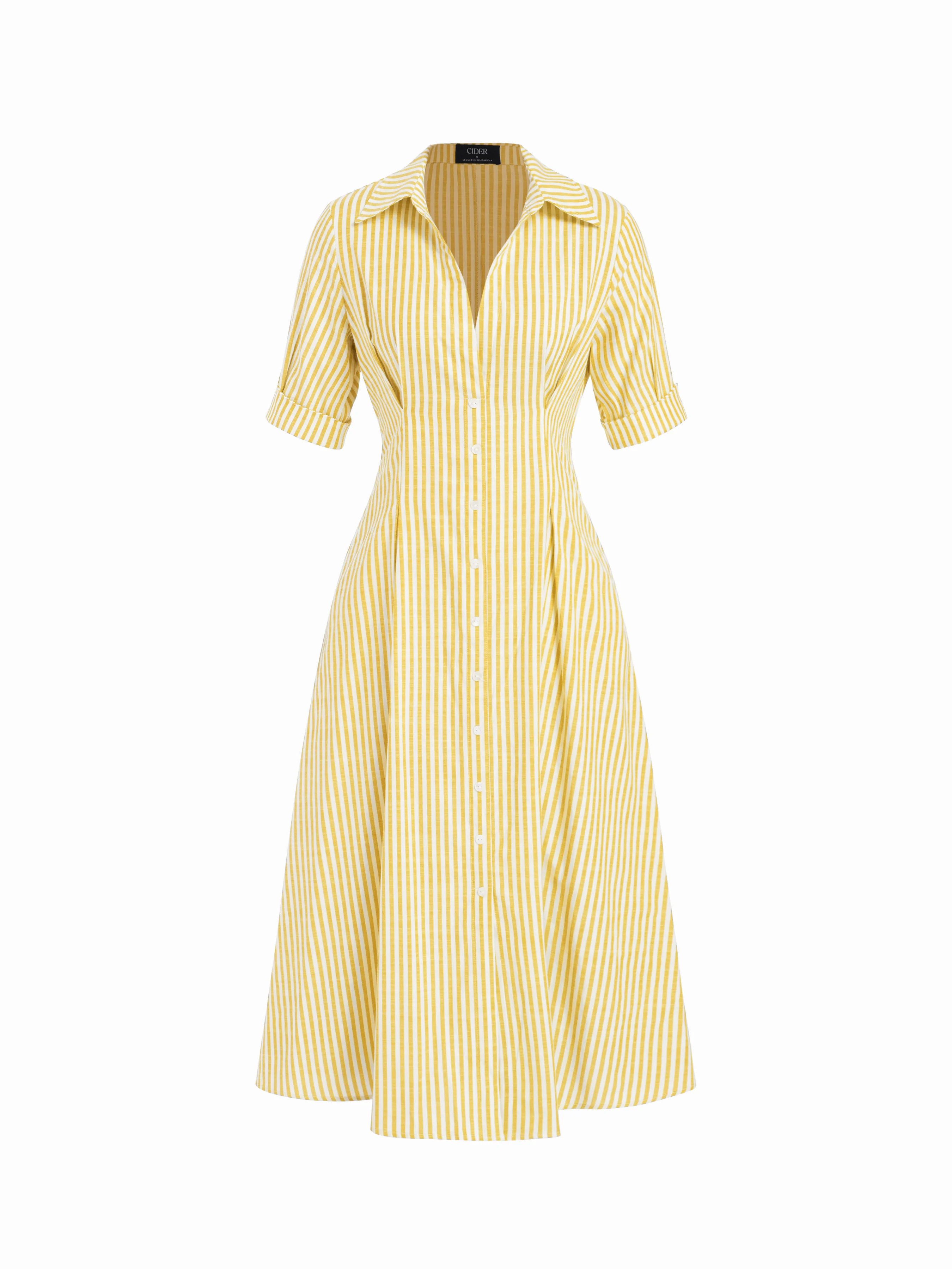 Cotton-blend Striped Mid-length Sleeve Draped Shirt Maxi Dress | Cider