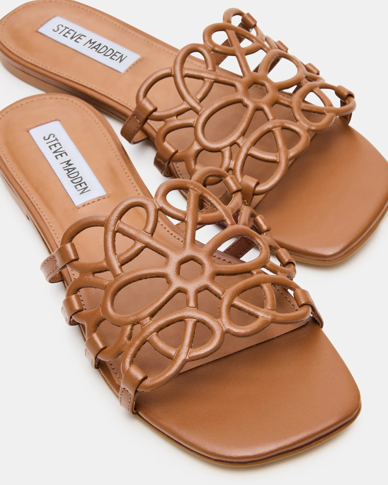 LOTUS Tan Leather Square-Toe Slide Women's Sandal | Steve Madden (US)