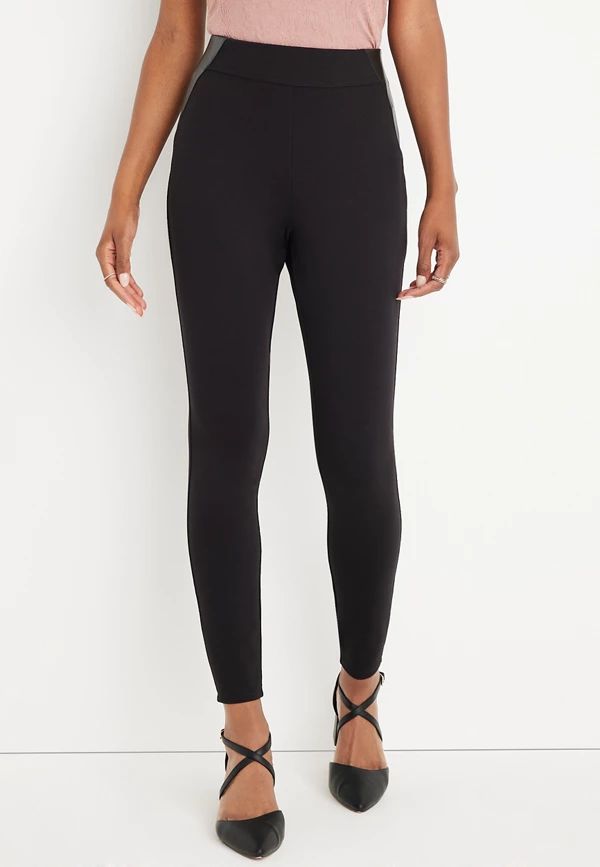 Ponte High Rise Skinny Faux Leather Side Pant | Maurices