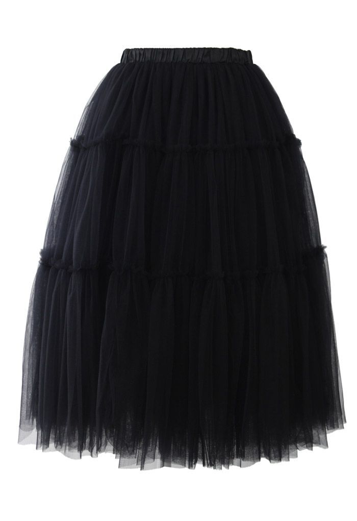 Amore Tulle Midi Skirt in Black | Chicwish